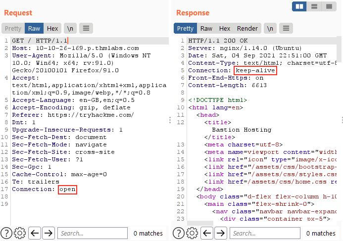 Connection header containing Keep-alive value