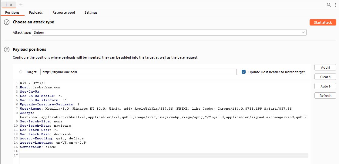 Burp Suite Intruder interface