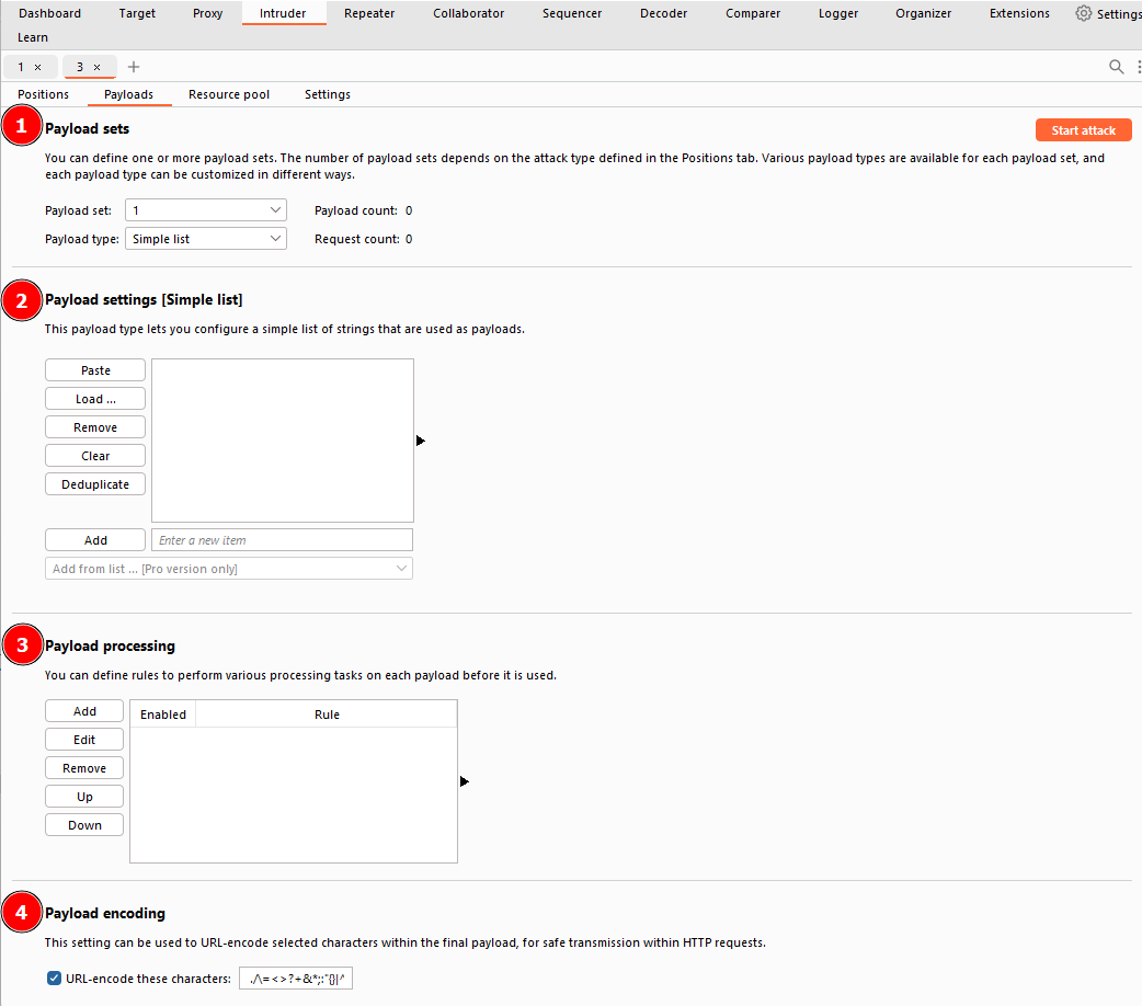 Four sections division of sub-tab