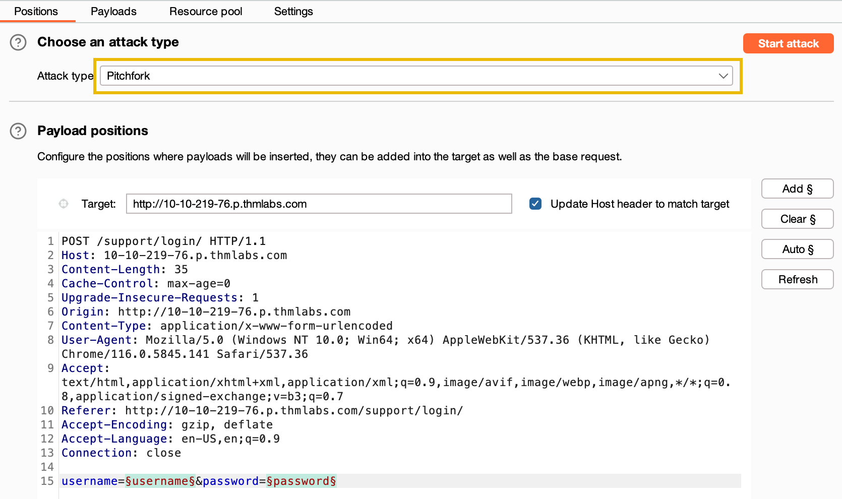 Set the attack type to "Pitchfork"