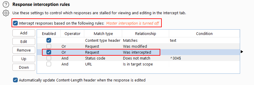Response interception rules