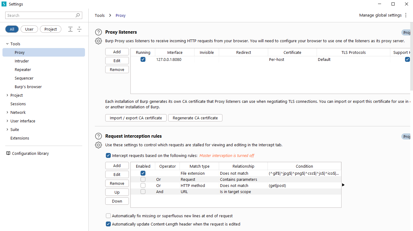 Separate settings window