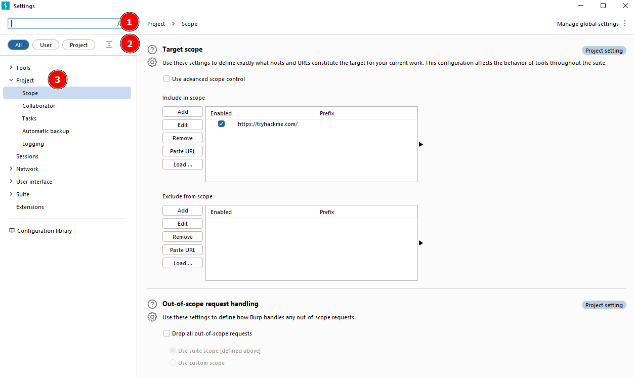 Project settings button